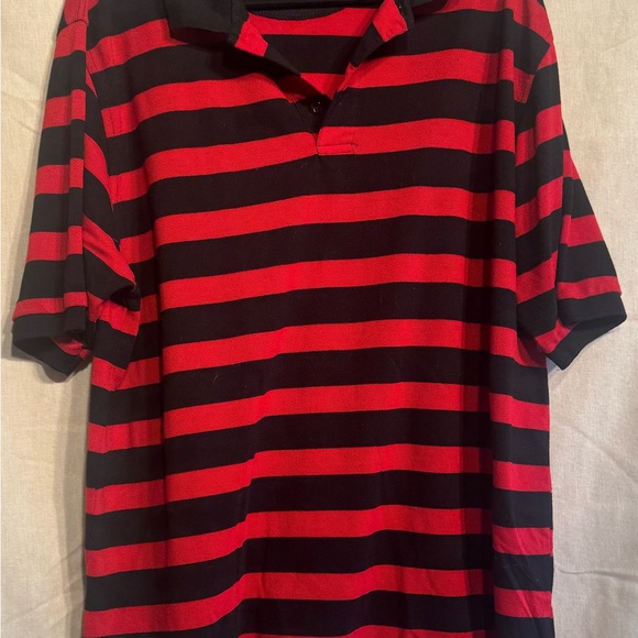 Galaxy By Harvic Red and Black Striped Polo Shirt - Picture 1 of 12